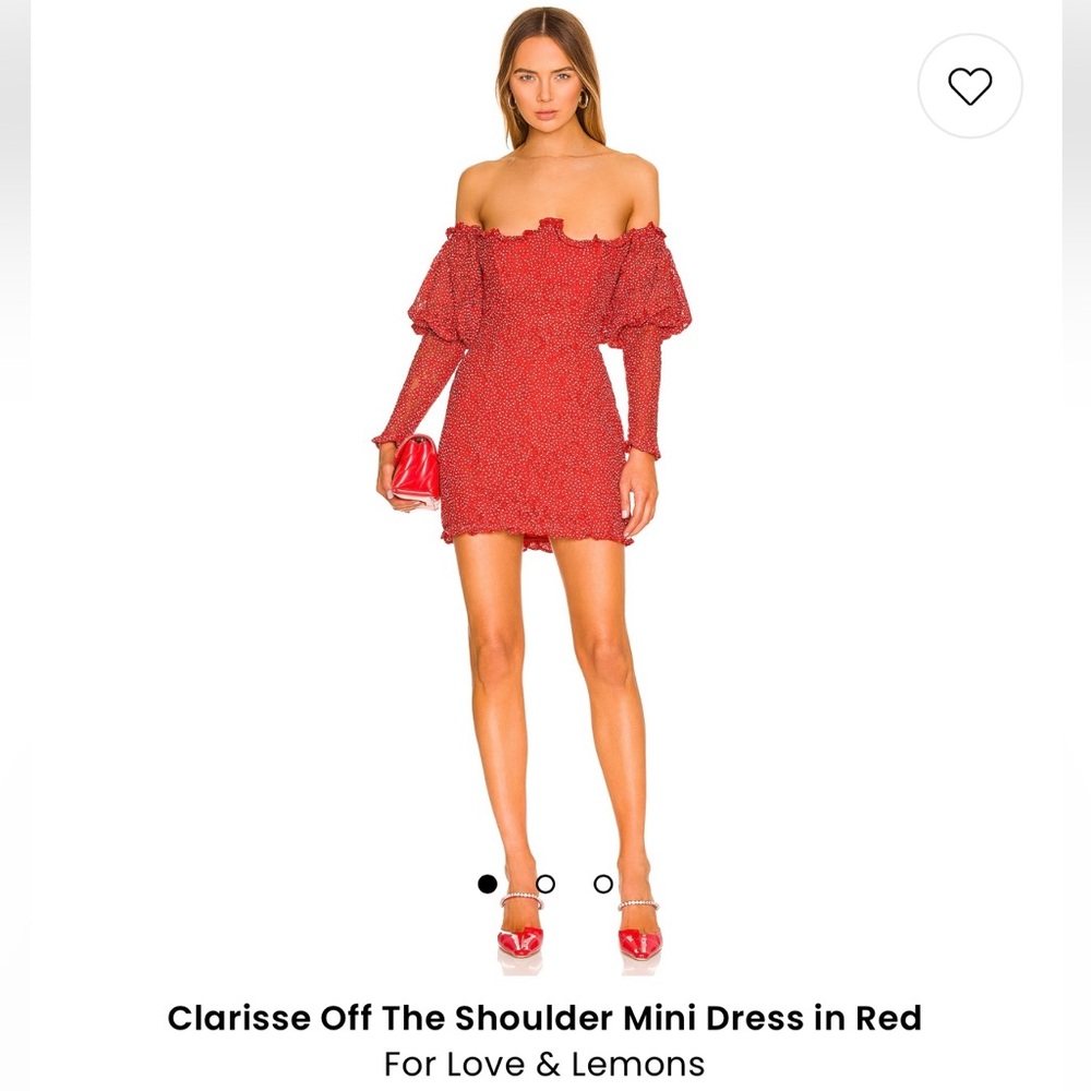 For Love and Lemons Clarisse Off The Shoulder Mini Dress in Red